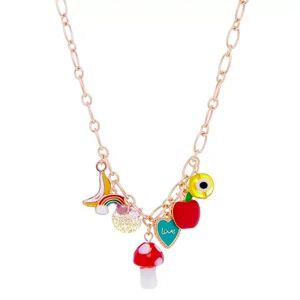 SO Gold Tone Eclectic Icon Charms Necklace, Women's, Multicolor