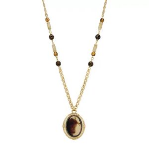 1928 Gold Tone Tortoiseshell Medallion Necklace, Women's, Brown