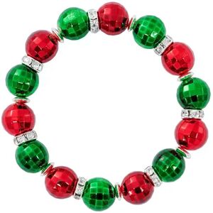 Celebrate Together Silver Tone Christmas Red and Green Faceted Bead Nickel Free Stretch Bracelet, Women's