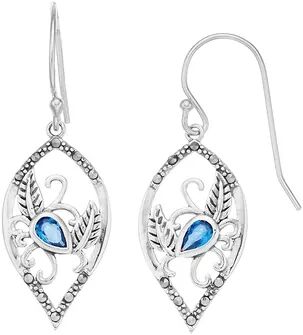 Tori Hill Sterling Silver Marcasite & Blue Glass Swan Dangle Earrings, Women's