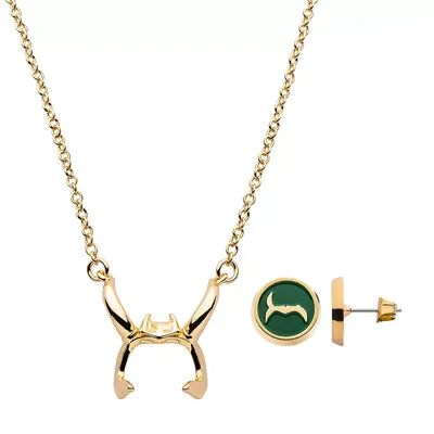 Marvel Loki Horn Necklace & Earring Set, Women's, Gold
