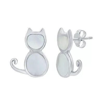 Unbranded Sterling Silver Gemstone Cat Stud Earrings, Women's, White