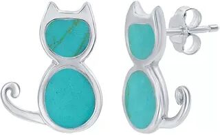 Unbranded Sterling Silver Gemstone Cat Stud Earrings, Women's, Green