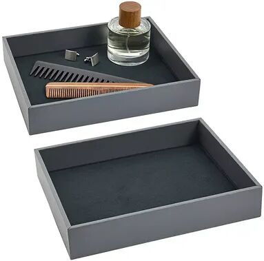 Juvale 2 Pack Faux Leather Valet Tray for Men, Velvet Catchall Organizer for Entryway, Nightstand, Keys, Wallet (Gray, 10 x 8 x 2 In), Grey