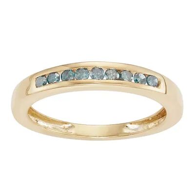 HDI 10k Gold Over Silver 1/4 Carat T.W. Diamond Blue Diamond Channel Band, Women's, Size: 8, Yellow