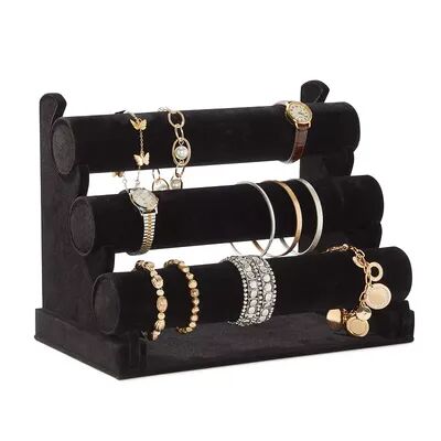 Juvale Black Velvet Jewelry Display Stand, 3 Tier Holder for Bracelets and Bangles, Women's, Grey