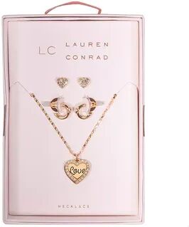 LC Lauren Conrad Gold Tone Heart Charm Nickel Free Earring and Necklace Set, Women's