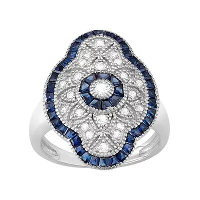 Kohl's Sterling Silver Lab-Created White & Blue Sapphire Art Deco Ring, Women's, Size: 6, Med Blue