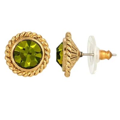 1928 Gold Tone Round Stud Earrings, Women's, Green