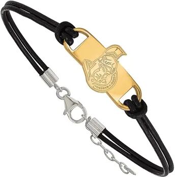 LogoArt Sterling Silver Ottawa Senators Black Leather Bracelet, Women's, Gold