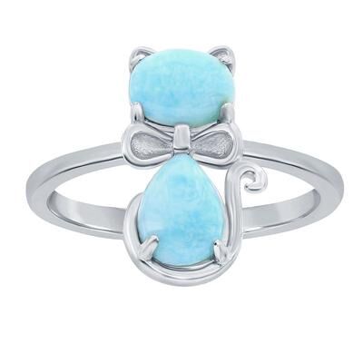 Unbranded Sterling Silver Genuine Larimar Cat Ring, Women's, Size: 8, Blue
