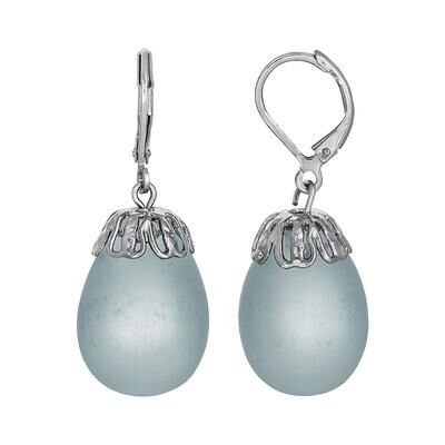 1928 Silver Tone Glass Egg Drop Earrings, Women's, Blue