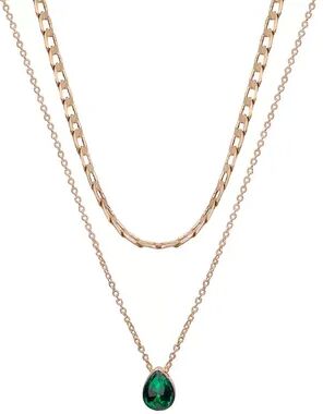 LC Lauren Conrad Two Row Teardrop Gem Pendant Nickel Free Necklace, Women's, Gold