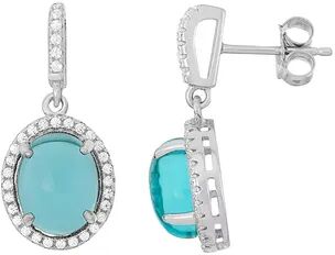 Kohl's Sterling Silver Blue Glass & Cubic Zirconia Oval Halo Drop Earrings, Women's