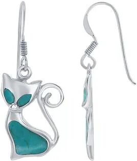 Unbranded Sterling Silver Simulated Turquoise Cat Earrings, Women's, Blue