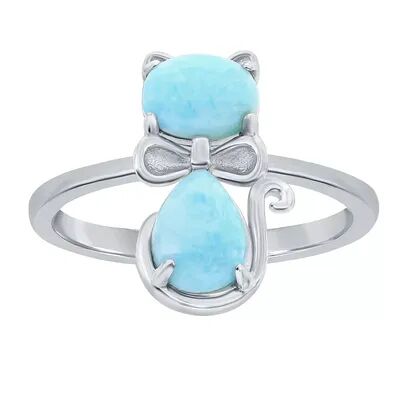 Unbranded Sterling Silver Genuine Larimar Cat Ring, Women's, Size: 9, Blue