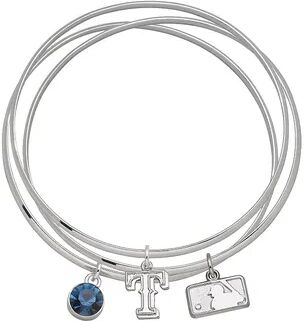 LogoArt Texas Rangers Silver Tone Crystal Charm Bangle Bracelet Set, Women's, Blue