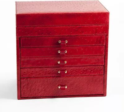 Bey-Berk Leather Jewelry Chest and Travel Case Set, Women's, Red