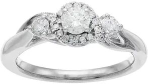 Kohl's 10k White Gold 1/2 Carat T.W. Diamond 3-Stone Halo Engagement Ring, Women's, Size: 7