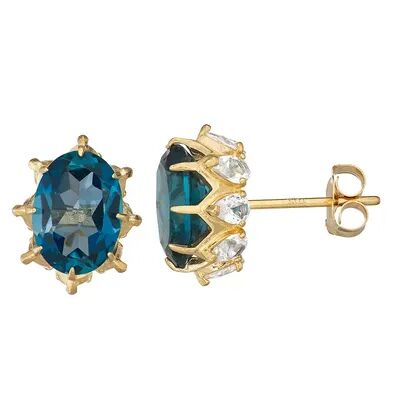 Designs by Gioelli 10k Gold Gemstone Oval Crown Stud Earrings, Women's, Blue
