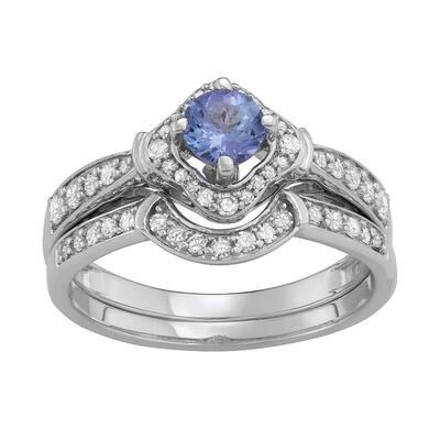 Unbranded 14k White Gold 1/2 Carat T.W. Diamond & Gemstone Halo Engagement Ring Set, Women's, Size: 7, Purple