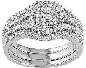 Unbranded Stella Grace Sterling Silver 1/2 Carat T.W. Diamond Square Halo Engagement Ring Set, Women's, Size: 7, White