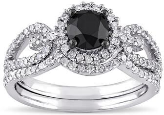 Lovemark 10k White Gold 1 1/2 Carat T.W. Black & White Diamond Engagement Ring Set, Women's, Size: 7