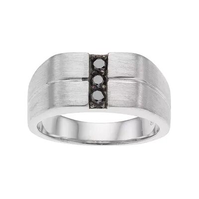 Unbranded Men's Brushed Sterling Silver 1/4 Carat T.W. Black Diamond Ring, Size: 11