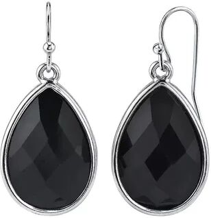 1928 Jewelry Silver Tone Black Faceted Pearshape Drop Earrings, Women's