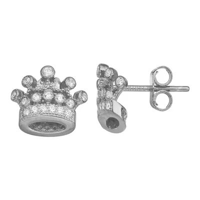 Junior Jewels Plated Sterling Silver & Cubic Zirconia Tiara Earrings, Girl's, White