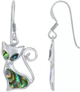 Unbranded Sterling Silver Abalone Cat Earrings, Women's, Blue