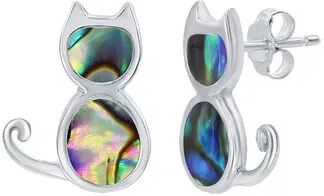 Unbranded Sterling Silver Gemstone Cat Stud Earrings, Women's, Multicolor