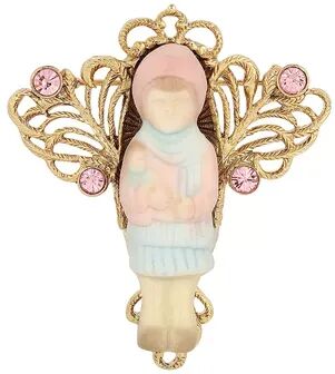 1928 14k Gold Dipped Porcelain Doll Pin, Women's, Pink