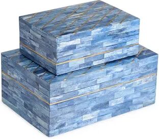 GAURI KOHLI Monaco Decorative Boxes, Set of 2, Brt Blue