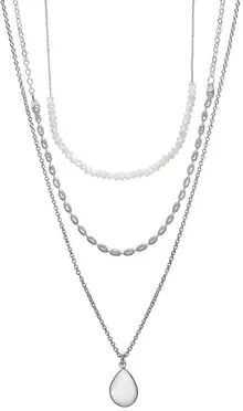 LC Lauren Conrad Silver Tone Layered Beaded Simulated Pearl Nickel Free Necklace, Women's