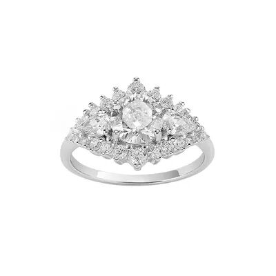 PRIMROSE Sterling Silver Cubic Zirconia Art Deco Ring, Women's, Size: 7, Grey