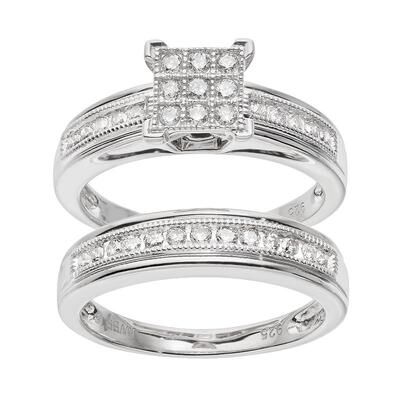 Always Yours Sterling Silver 1/2 Carat T.W. Diamond Square Engagement Ring Set, Women's, Size: 7, White