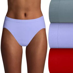 Bali Women's Bali 3-Pack Comfort Revolution Seamless Hi-Cut Brief Panty Set AK83, Size: 9, Blue Pink Red