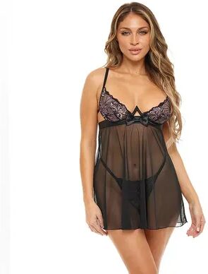 Oh La La Cheri Women's Oh La La Cheri Riley Mesh Babydoll & G-String Set, Size: Large-XL, Black