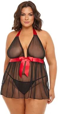 Oh La La Cheri Plus Size Oh La La Cheri Penelope Babydoll Chemise & G-String Panty Set 74-11763X, Women's, Black