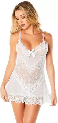 Oh La La Cheri Valentine Soft Cup Lace Babydoll & G-String Lingerie Set 2139, Women's, Size: XL, White