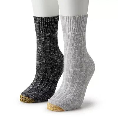 GOLDTOE Women's GOLDTOE Chunky Cable Crew Sock 2-Pack, Size: 9-11, Gray And Black