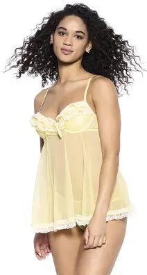 Jezebel Women's Jezebel Ruffles Galore Chemise & Hipster Panty Lingerie Set, Size: Large, Lt Yellow