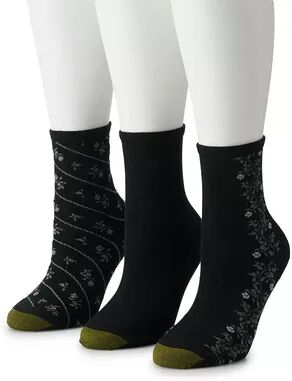 GOLDTOE Women's Gold Toe 3-pack Climbing Vines Crew Socks, Size: 9-11, Black