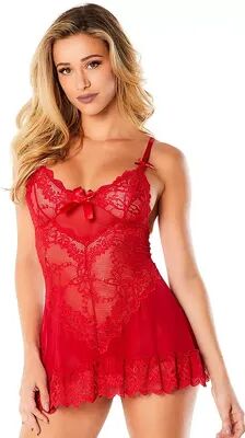 Oh La La Cheri Valentine Soft Cup Lace Babydoll & G-String Lingerie Set 2139, Women's, Size: Large, Red