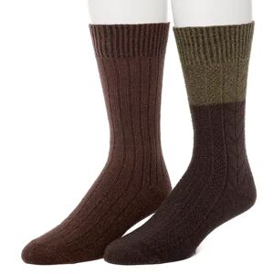 Cuddl Duds Men's ClimateSmart by Cuddl Duds 2-Pack Cable Colorblock Crew Socks, Size: 10-13, Brown