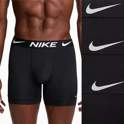 Nike Men's Nike Dri-FIT Essential 3-pack Microfiber Boxer Briefs, Size: Medium, Black