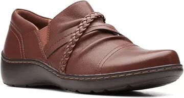 Clarks Cora Braid Women's Leather Slip-On Shoes, Size: 6.5 Wide, Brown