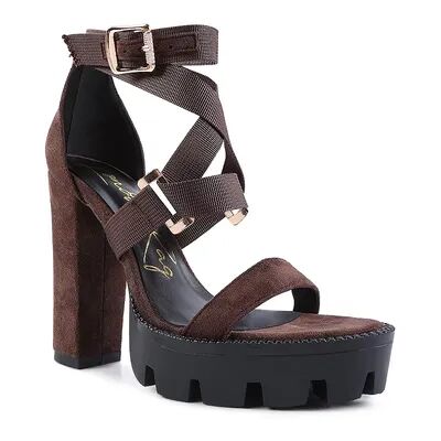 London Rag Fresh Daisy Women's Block Heel Dress Sandals, Size: 6, Brown