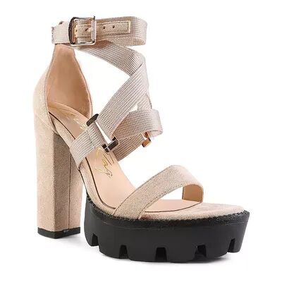 London Rag Fresh Daisy Women's Block Heel Dress Sandals, Size: 8, Brown